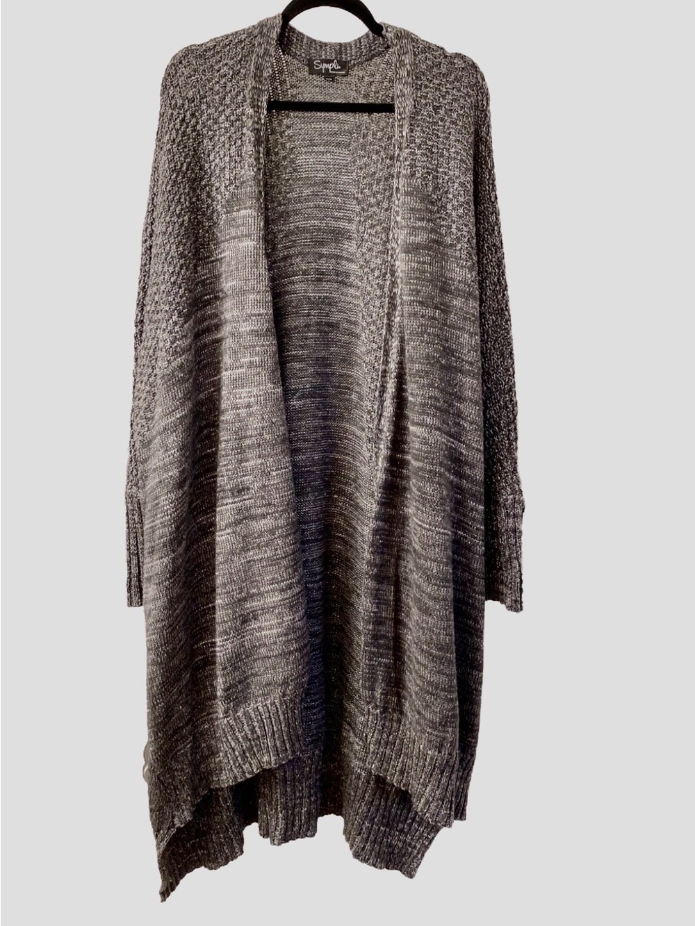 Sympli Gray Open-Front Knit Cardigan Sweater/Duster